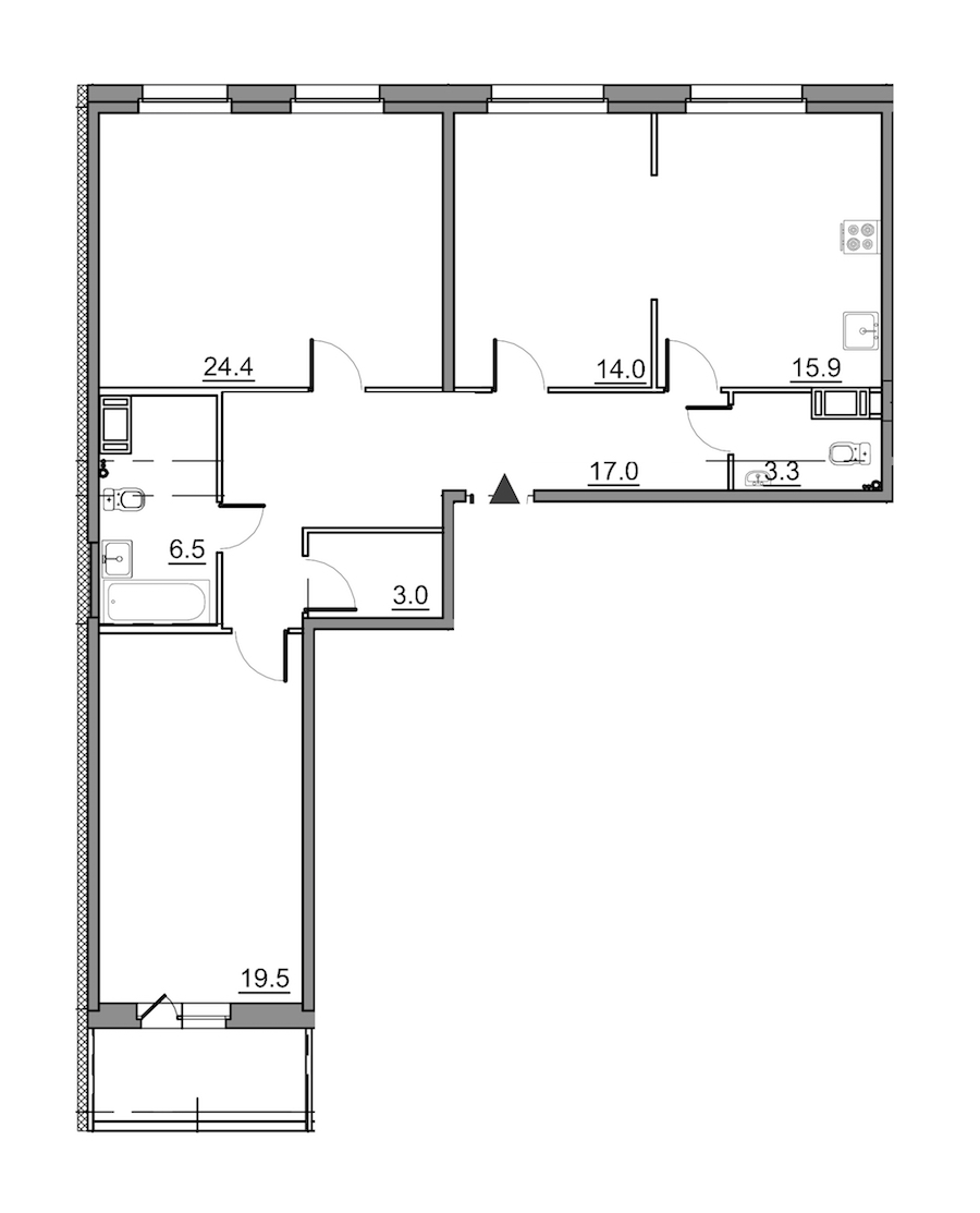 3-комнатная квартира 106.2 м², 2/14 эт., ЖК «Московские ворота 2»